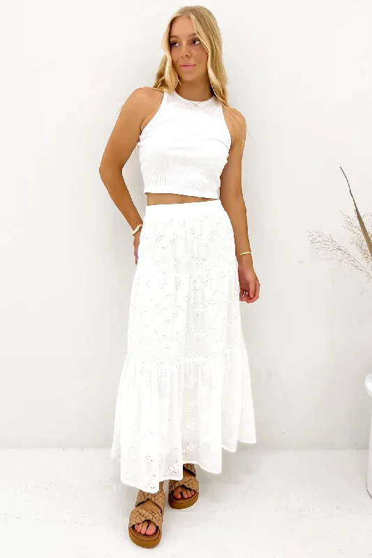 Sutton Broderie Maxi Skirt Vintage White denim skirt casual