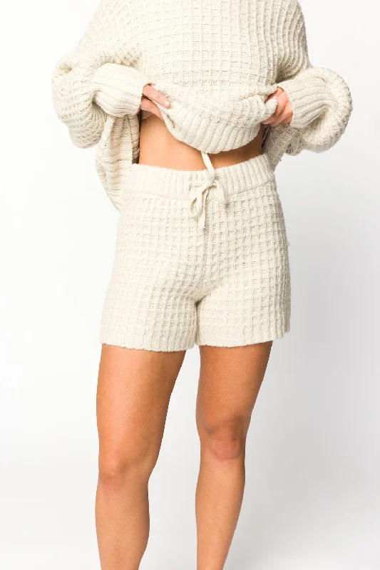 Lovender Sweater Shorts in Natural Beaded Sweater Sequined Faux Fur