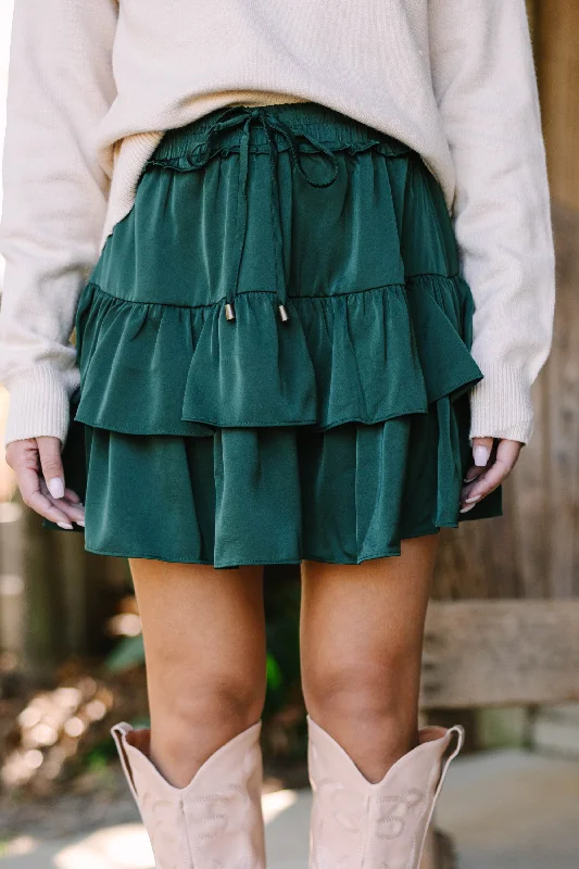 Take The Leap Hunter Green Satin Ruffled Skort midi skirt versatile