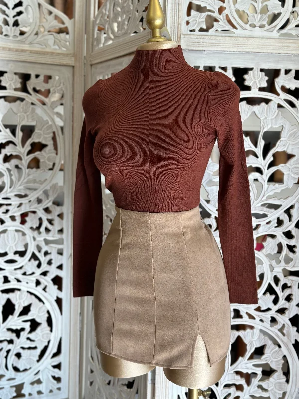 Tan Slit Suede Mini Skirt velvet skirt plush