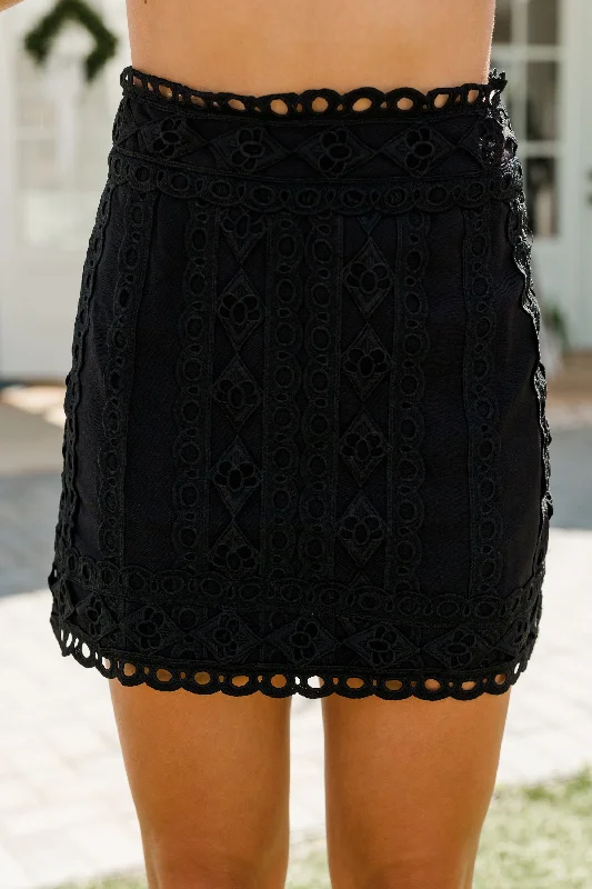 Tell You All About It Black Eyelet Skirt linen skirt breathable