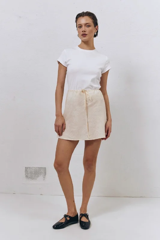 The Way To San Jose Bias Cut Linen Mini Skirt Cream casual skirt length
