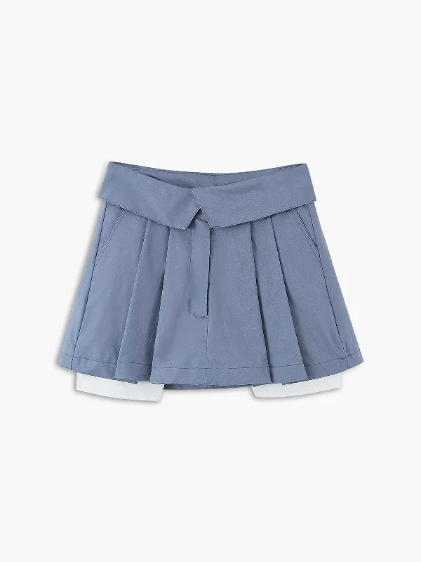 BerryBetty - Turn Down Waist Layer Pleat Mini Skirt corduroy skirt durable
