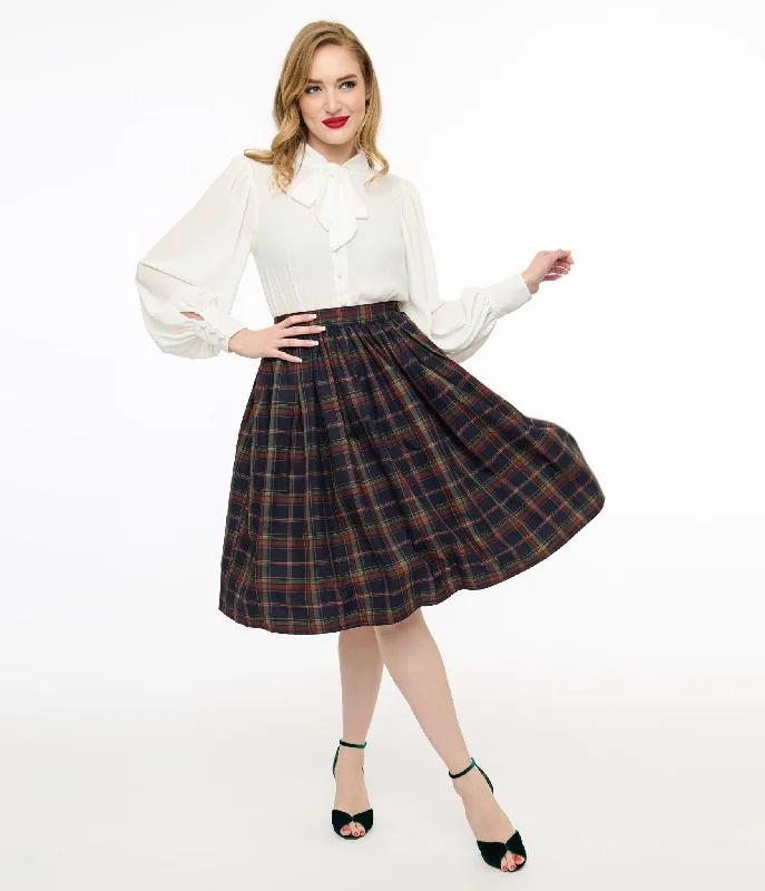 Unique Vintage 1950s Black Plaid Gellar Swing Skirt corduroy skirt durable