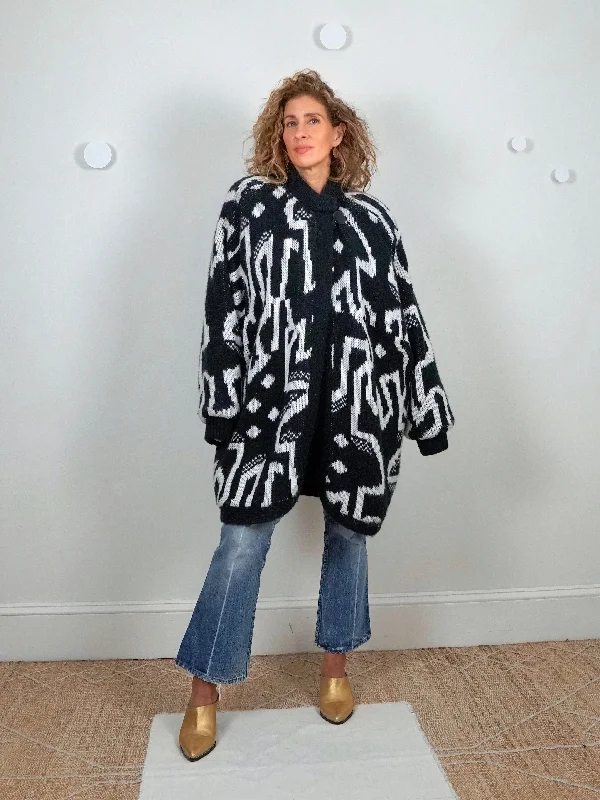Vintage 80's Chunky Knit Sweater Coat Cable Knit Ribbed Knit Lace Knit