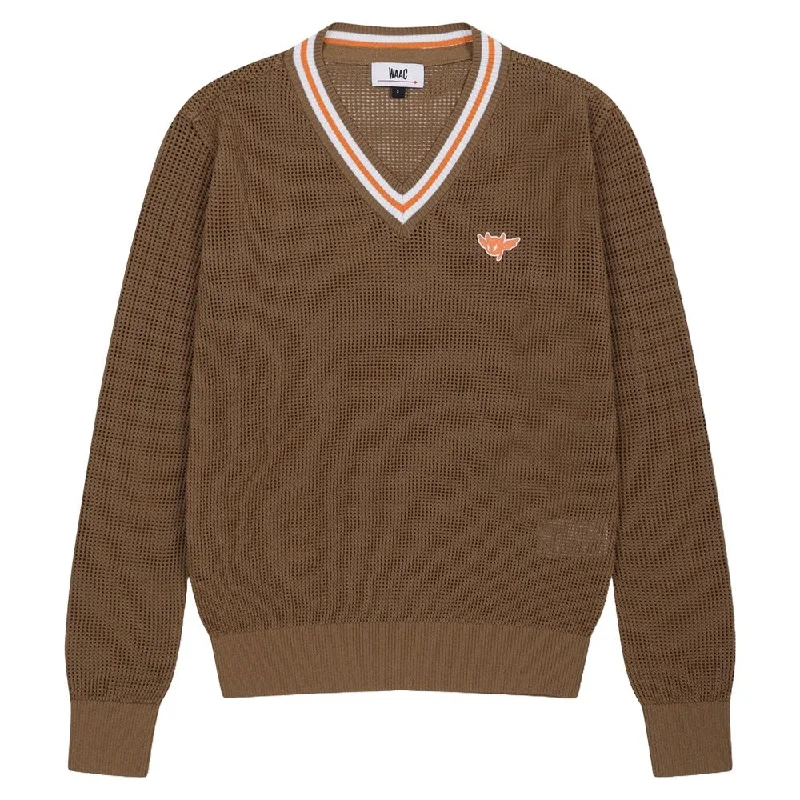WAAC Mesh V-Neck Golf Sweater Light Brown - FW24 Women Denim Fabric Leather Fabric Suede Fabric