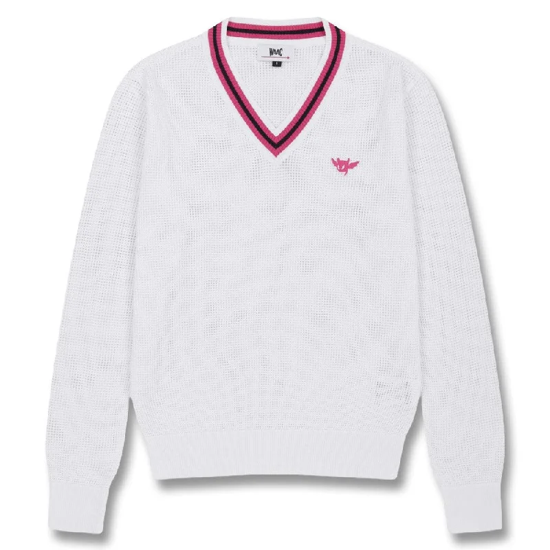 WAAC Mesh V-Neck Golf Sweater White - FW24 Women Layered Multi-layer Single Layer