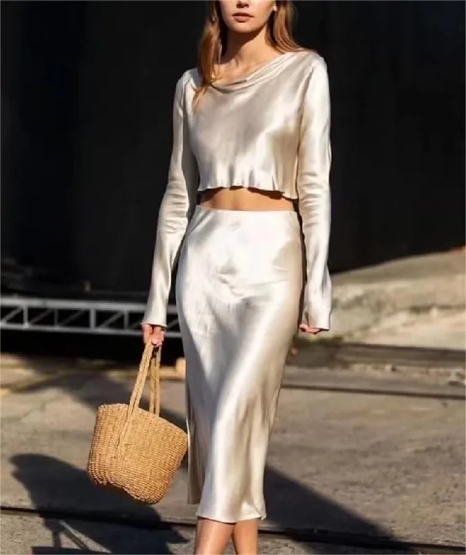 Satin Crop Top and Skirt Set #137109 mini skirt trendy