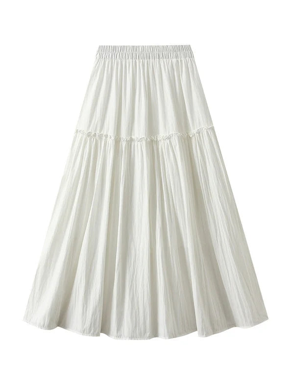 Women Spliced Elastic Waist Skirt wool skirt breathable