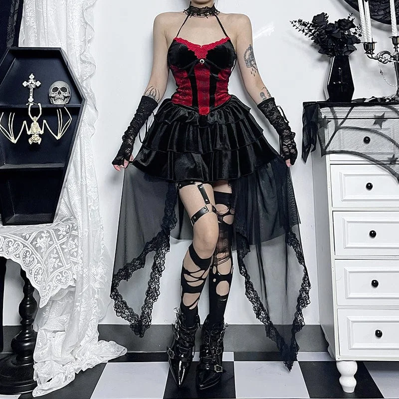 Women's Gothic Ruffled Irregular Lace Hem Skirt chiffon skirt flowing