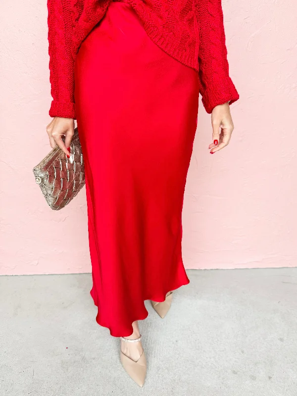 [Z Supply] Europa Poly Sheen Skirt-Haute Red lace skirt intricate